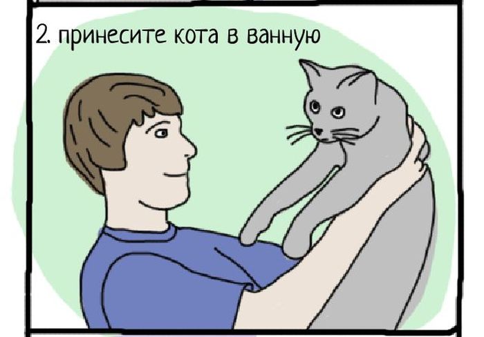 Как правильно купать кота в ванной (1 картинка)