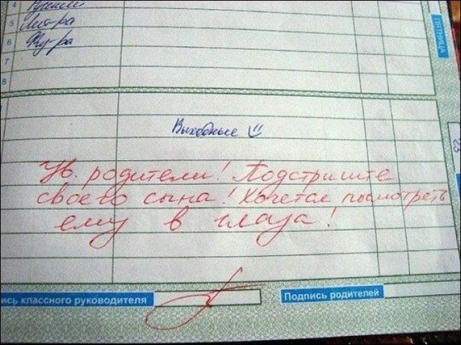 Смешные записи в школьных дневниках