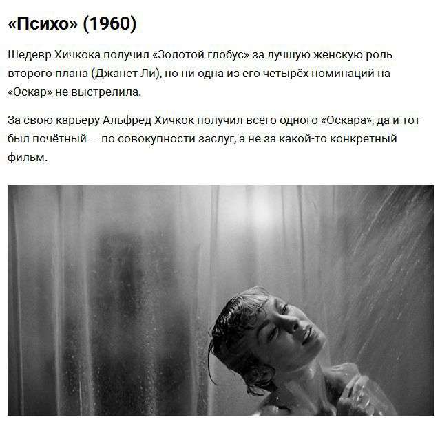 Культовые фильмы, не отмеченные «Оскаром»