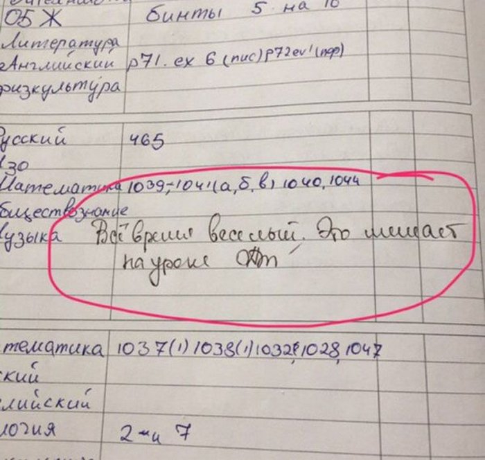 Подборка забавных замечаний в школьных дневниках